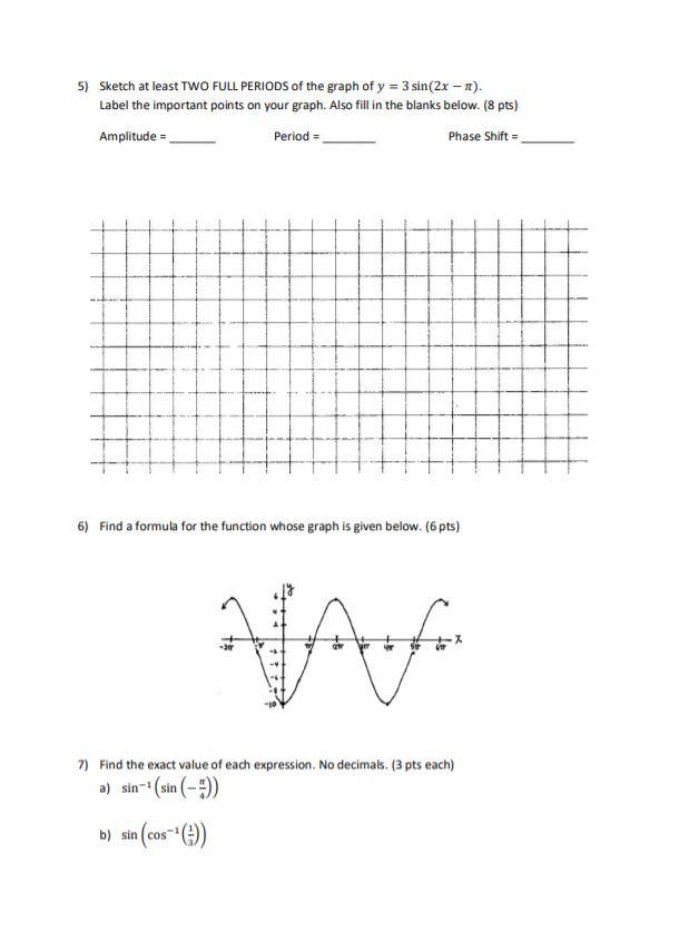 Solved 5) Sketch at least TWO FULL PERIODS of the graph of y | Chegg.com