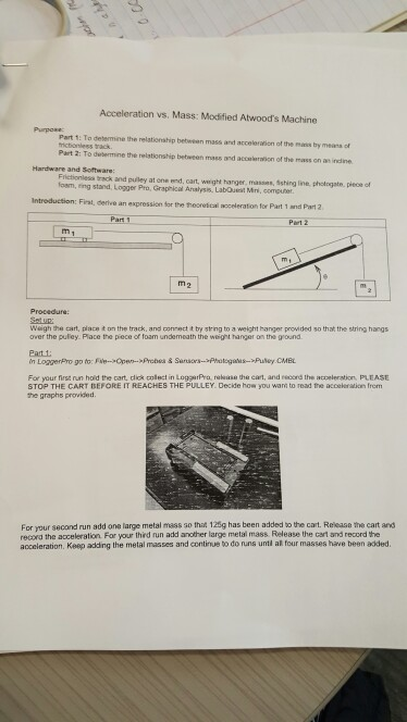 Solved Acceleration vs. Mass: Modified Atwood's Machine Part | Chegg.com