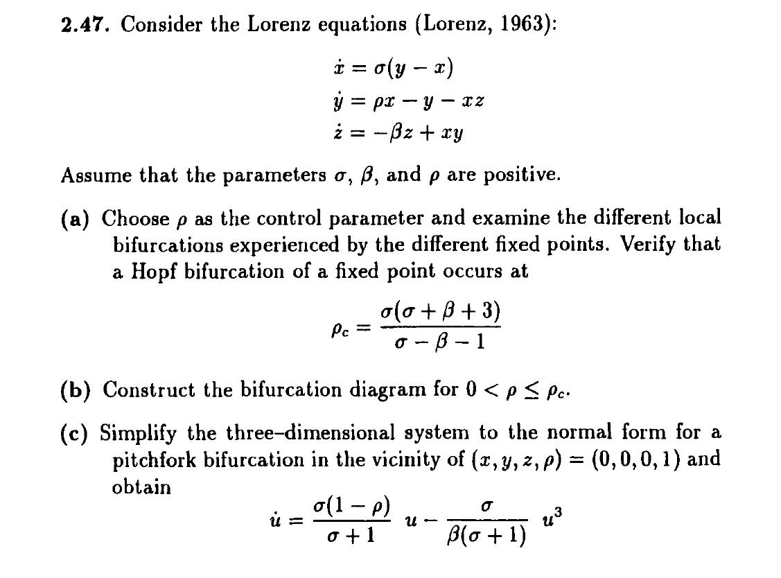 2 47 Consider The Lorenz Equations Lorenz 1963 Chegg Com