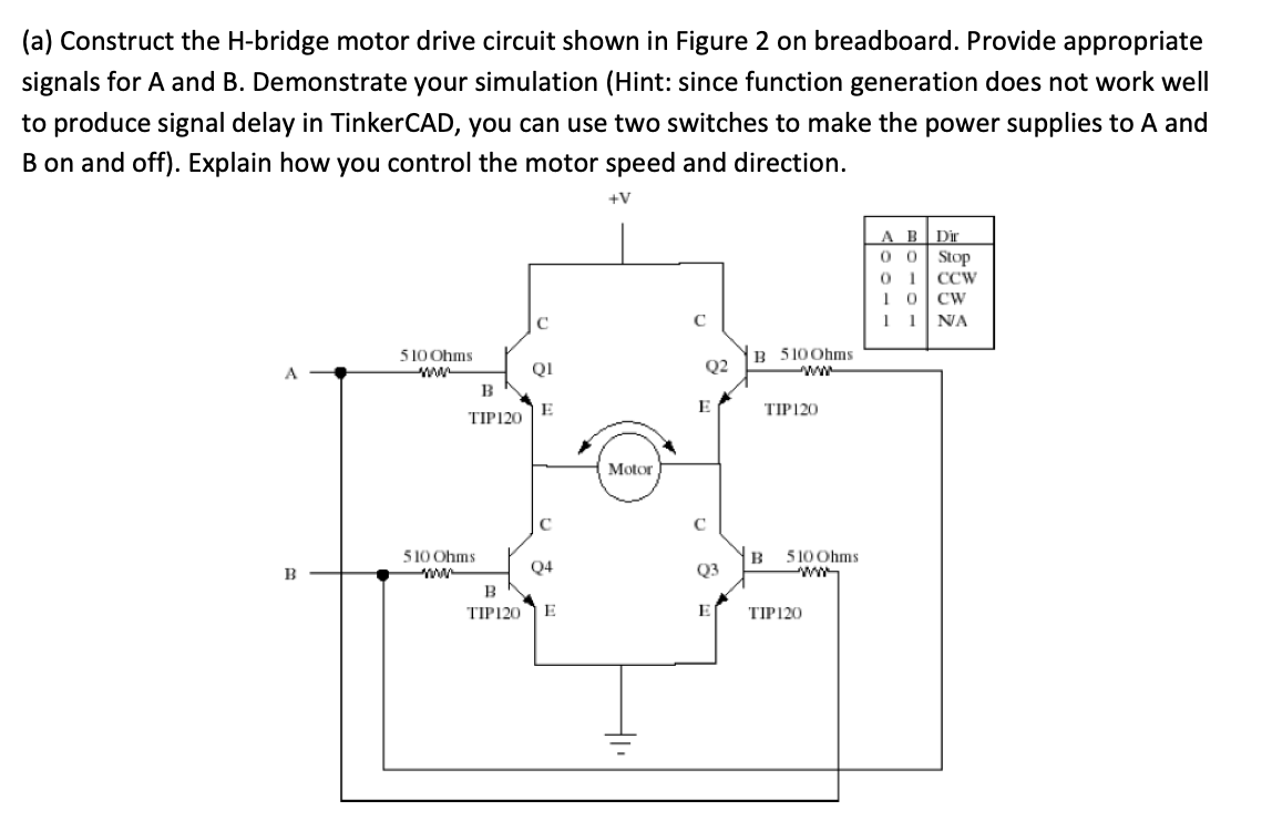 (a) Construct the H-bridge motor drive circuit shown Circuit Diagram
