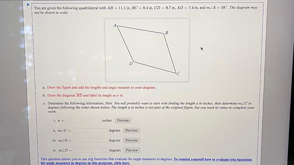 Solved You Are Given The Following Quadrilateral With AB = | Chegg.com