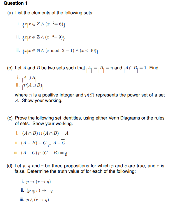 Solved (a) List the elements of the following sets: i. | Chegg.com