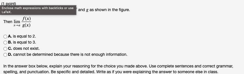 Solved (1 point) Enclose math expressions with backticks or | Chegg.com