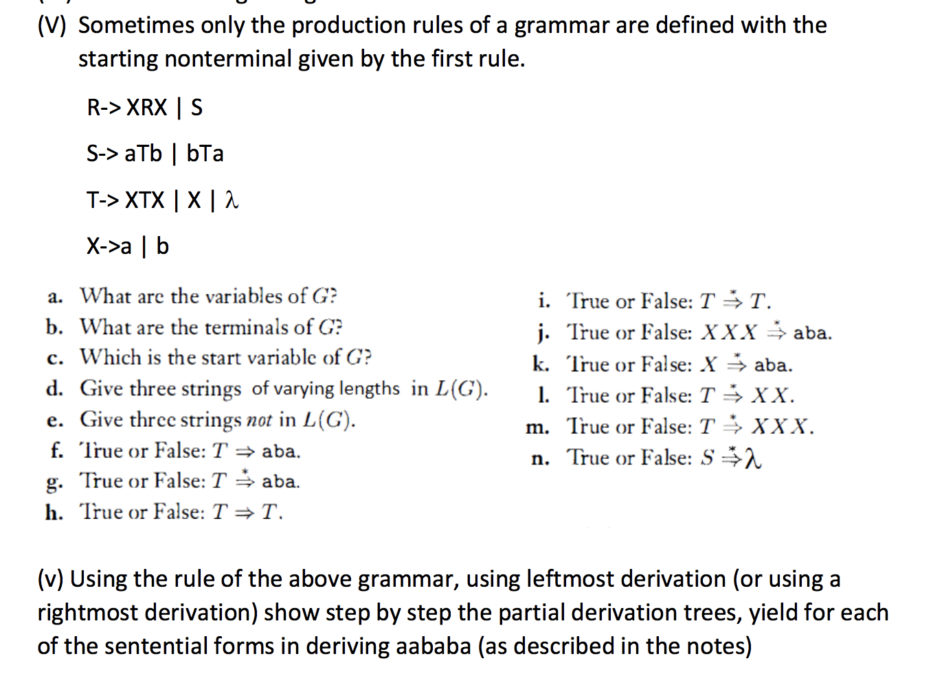 Solved V Sometimes Only The Production Rules Of A Gramm Chegg Com