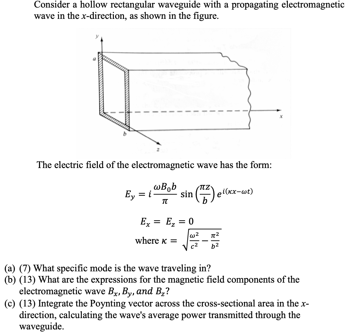 Solved Consider A Hollow Rectangular Waveguide With A | Chegg.com