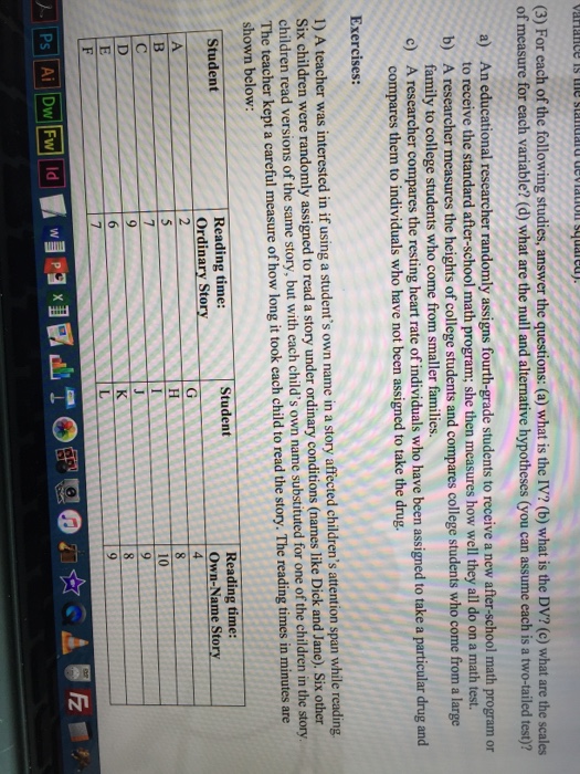 Solved For each of the following studies, answer the | Chegg.com