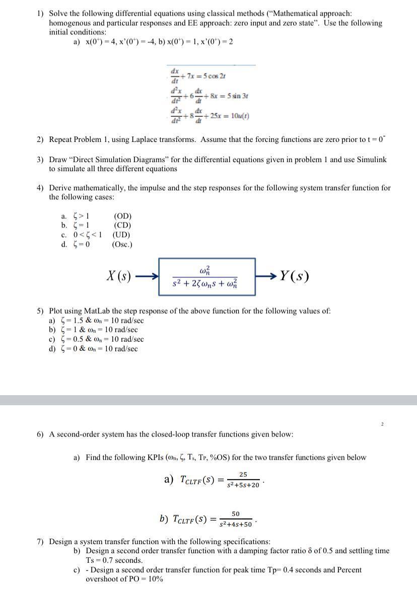 Solved 1 Solve The Following Differential Equations Using