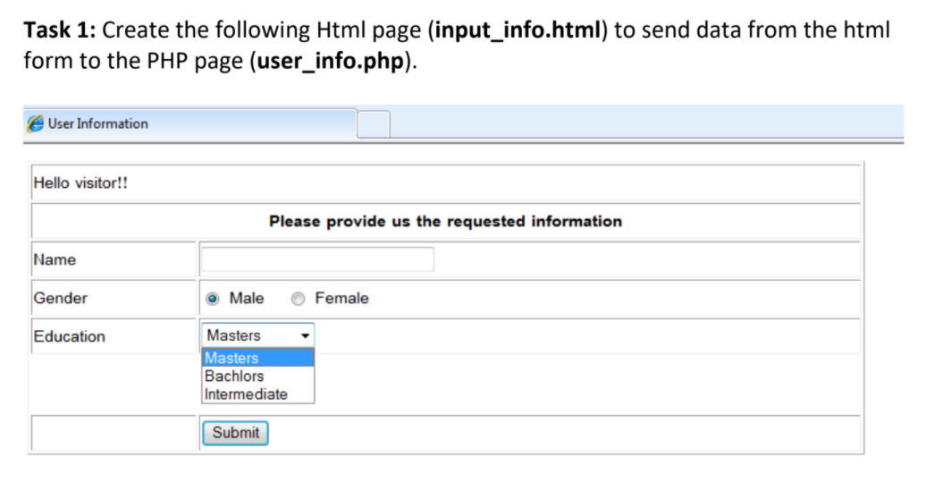 Solved Task 1: Create the following Html page | Chegg.com