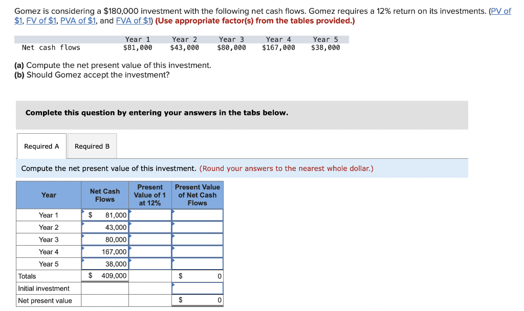 Solved Gomez is considering a $180,000 investment with the | Chegg.com