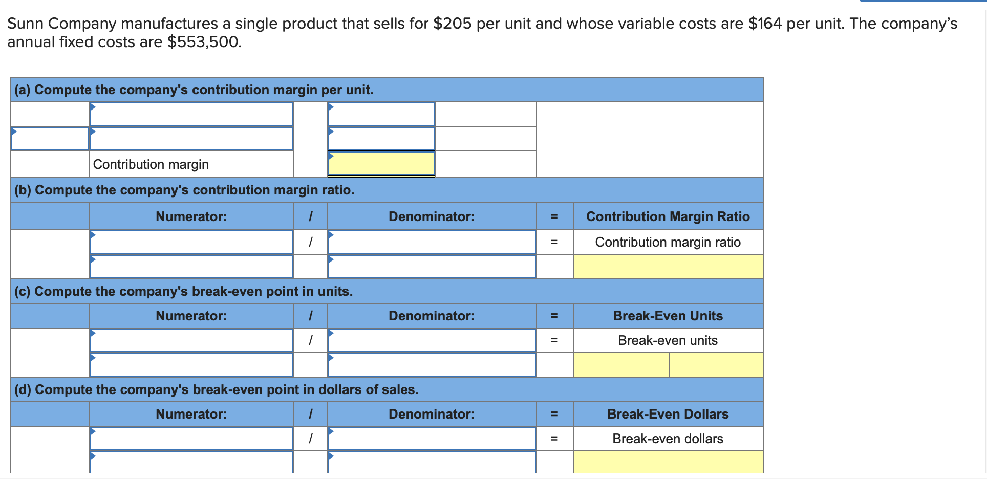 Solved Sunn Company manufactures a single product that sells Solved Sunn Company manufactures a single product that sells