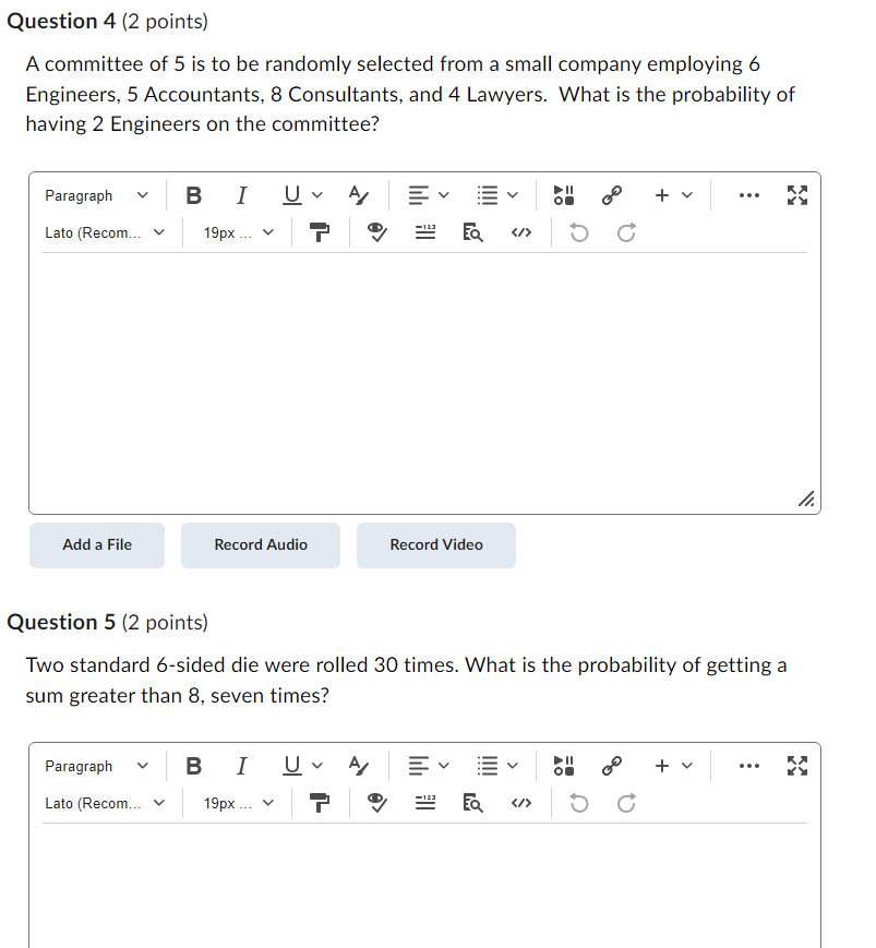 Solved Question 4 (2 points) A committee of 5 is to be | Chegg.com