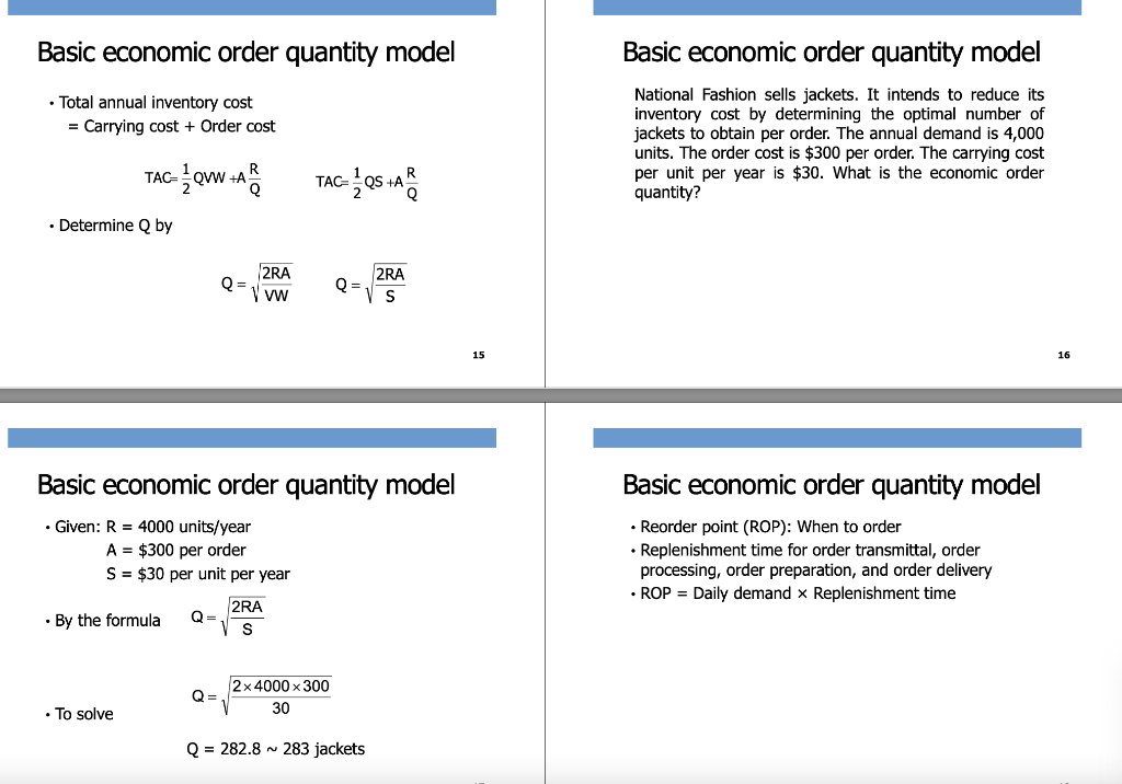 Solved Basic economic order quantity model Basic economic | Chegg.com