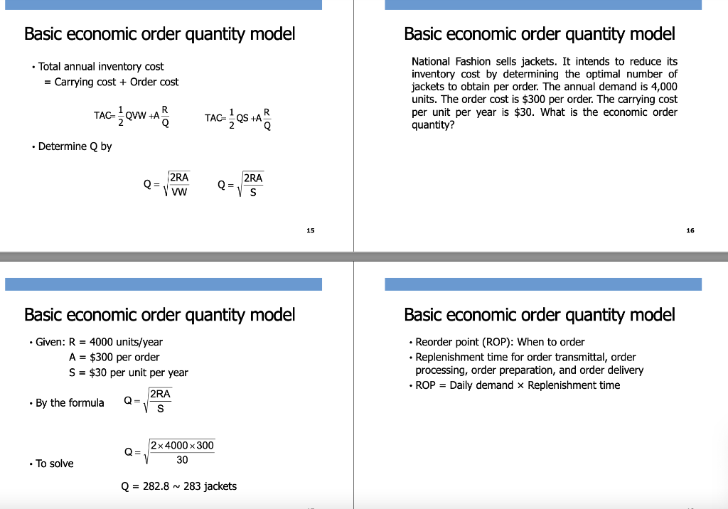 Solved Basic Economic Order Quantity Model Basic Economic | Chegg.com