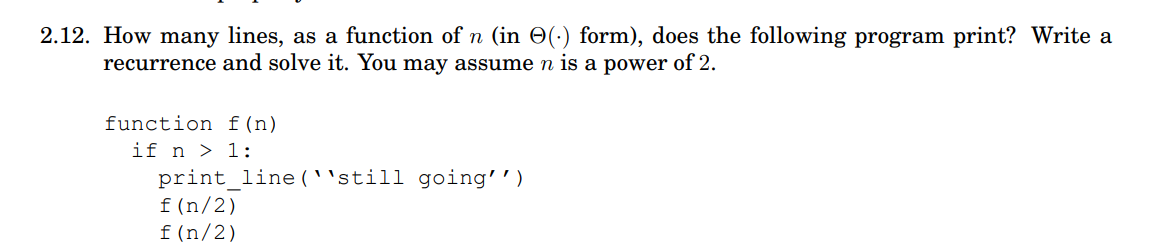 Solved How many lines, as a function of n (in thehta(.) | Chegg.com