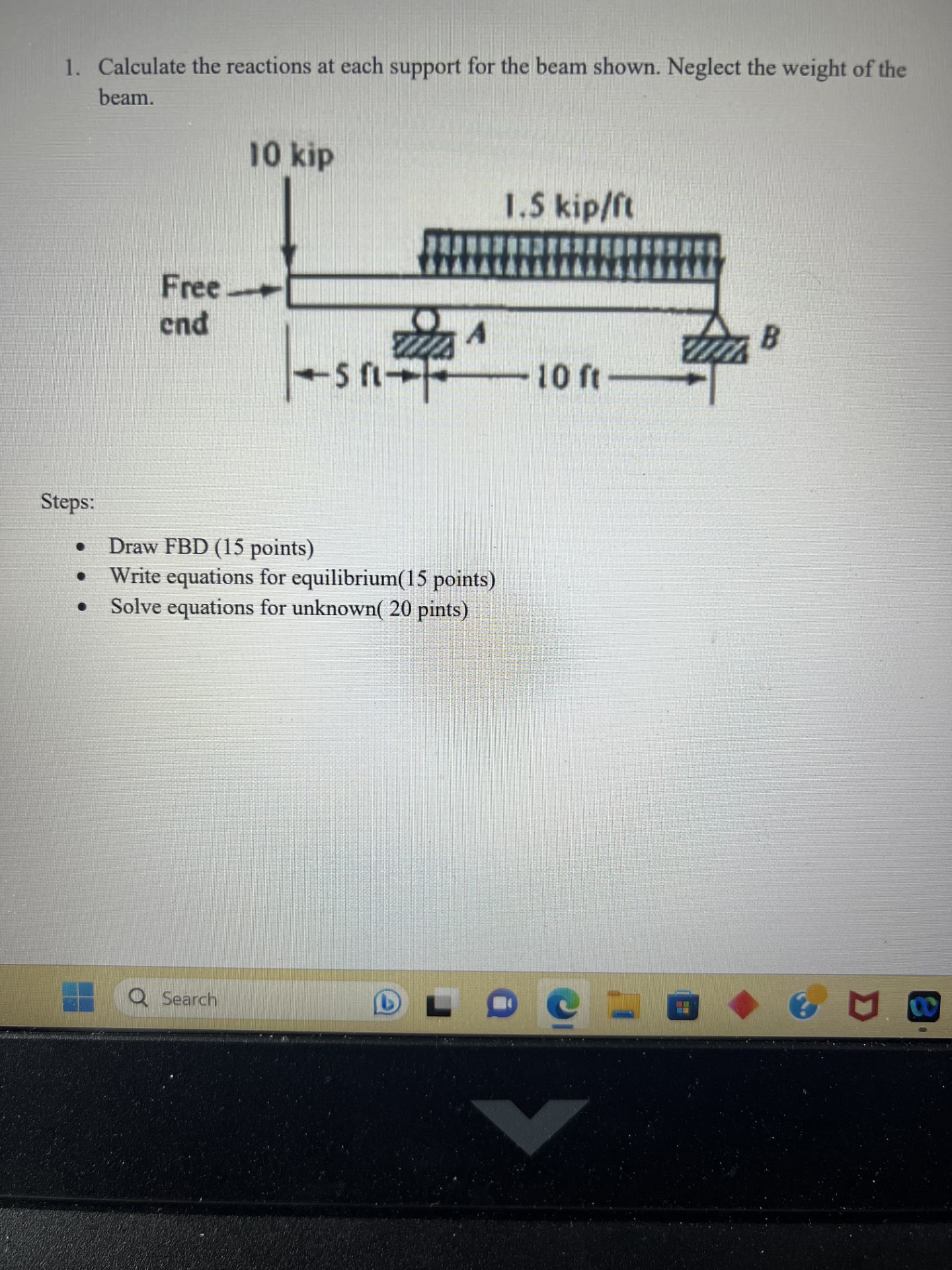 Solved 1. Calculate the reactions at each support for the | Chegg.com