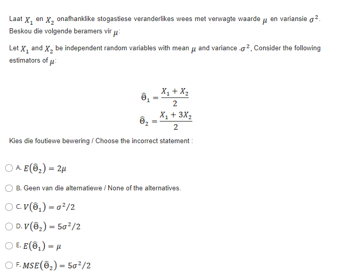 Solved Laat x, en X, onafhanklike stogastiese veranderlikes | Chegg.com