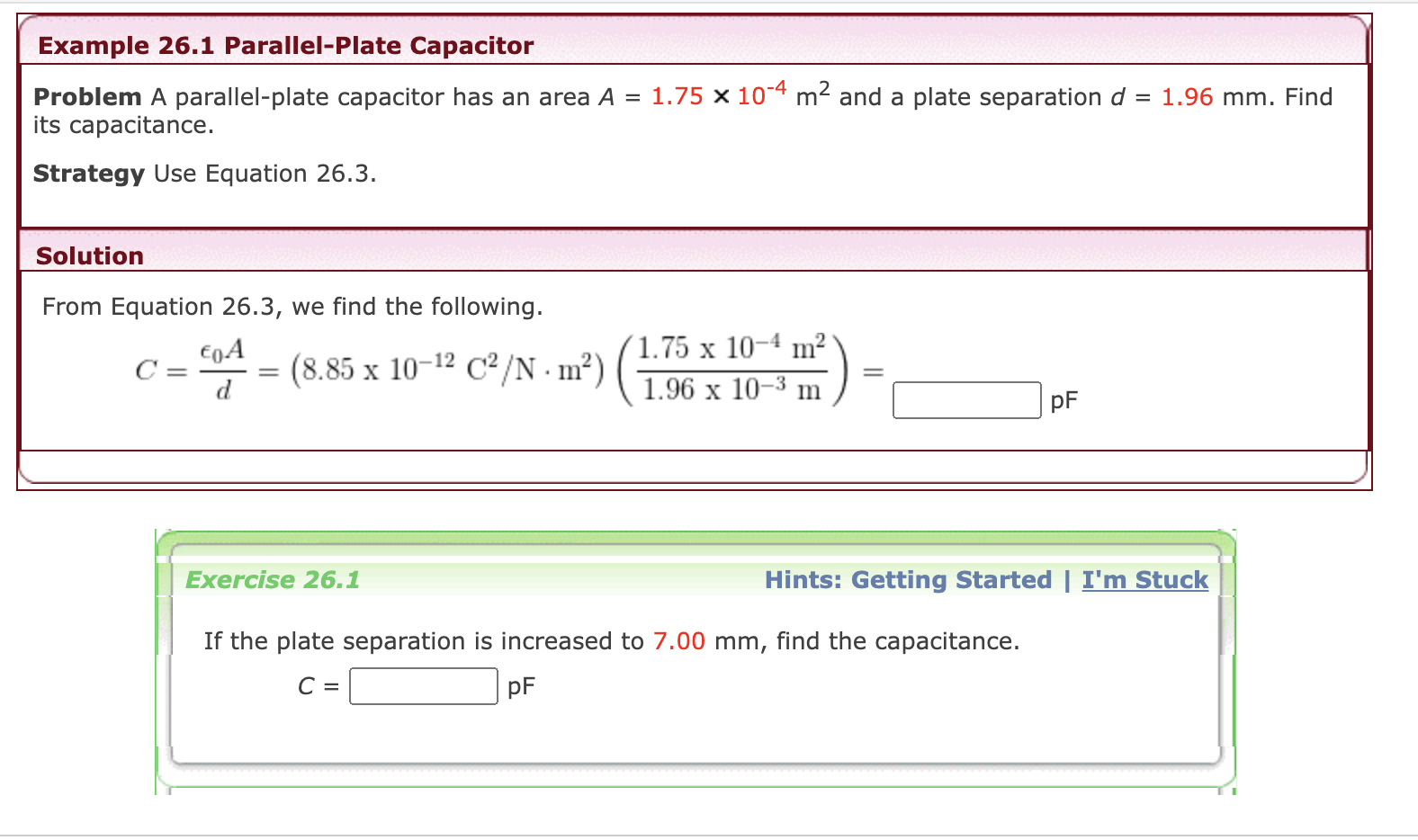 Solved Example 26.1 Parallel-Plate Capacitor Problem A | Chegg.com