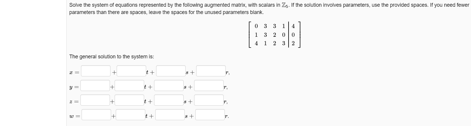 Solved Solve the system of equations represented by the | Chegg.com