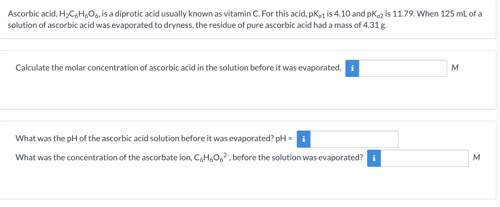 Ascorbic acid, H2C6H6O6, ﻿is a diprotic acid usually | Chegg.com