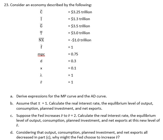 Solved 1 23 Consider An Economy Described By The Followi Chegg Com