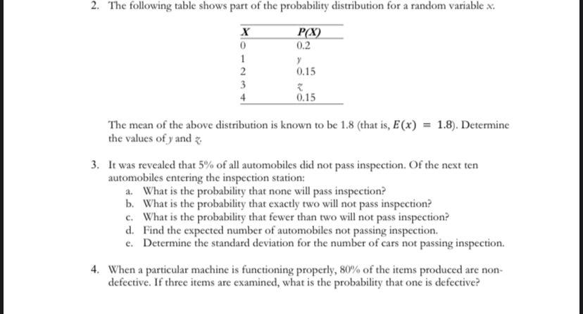 Solved 2. The following table shows part of the probability | Chegg.com