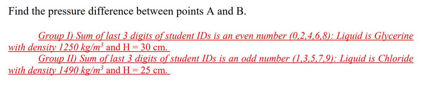 Solved Find the pressure difference between points A and B. | Chegg.com