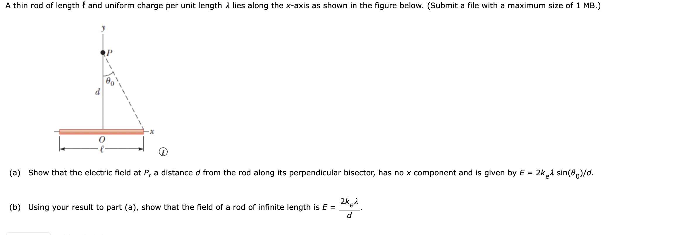 Solved A thin rod of length ℓ and uniform charge per unit