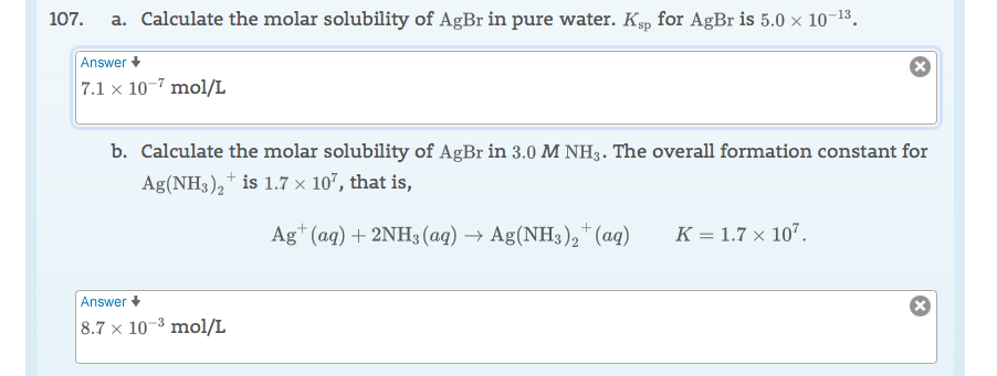 Solved Calculate The Molar Solubility Of Agbr In Pure Water Chegg Hot Sex Picture