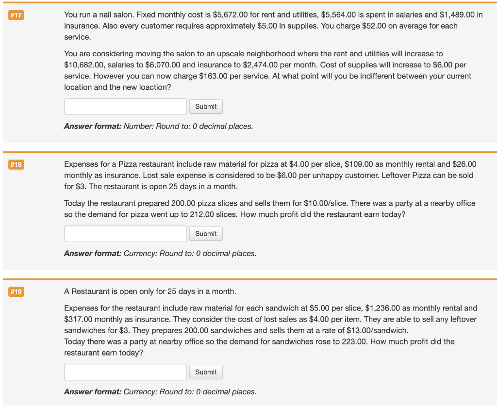 Solved 17 You run a nail salon. Fixed monthly cost is