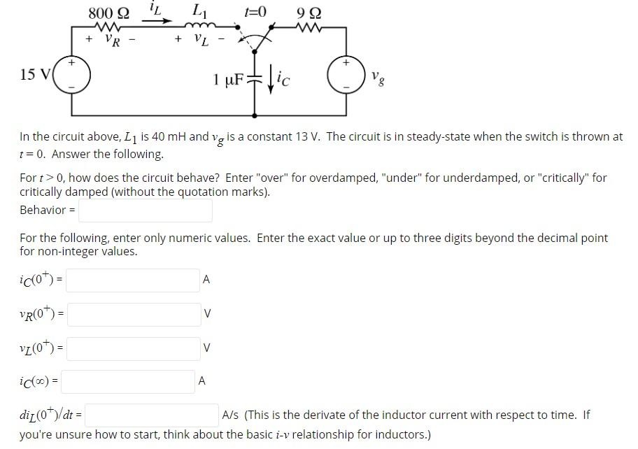 Solved 800 12 Il L 1 0 922 W Vr Vl 15 V 1 Uf Lic Chegg Com