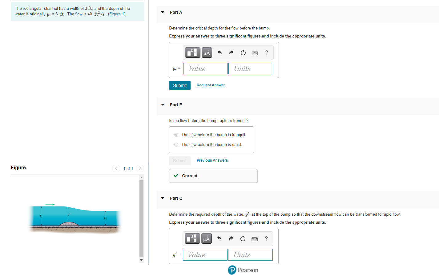Solved The rectangular channel has a width of 3 ft, and the | Chegg.com