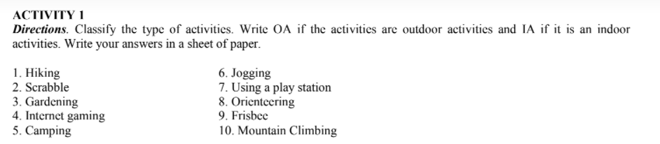 Solved ACTIVITY 1 Directions. Classify the type of | Chegg.com