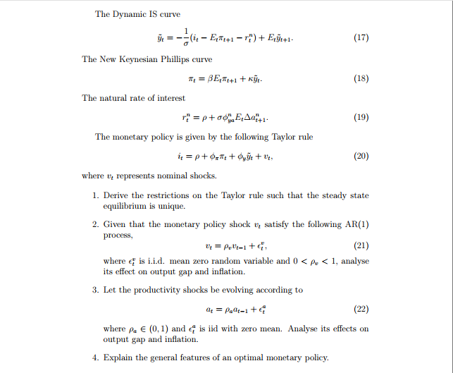 Solved Question 5. Monetary Policy in the New Keynesian | Chegg.com