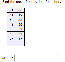 Solved Find the mean for this list of numbers Chegg com