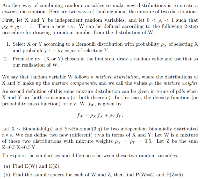 Solved Another Way Of Combining Random Variables To Make Chegg Com