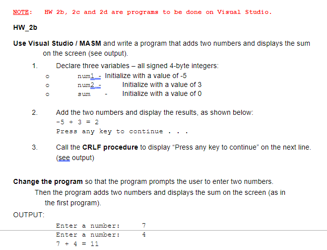 Solved NOTE: HW 2b, 2c and 2d are programs to be done on | Chegg.com
