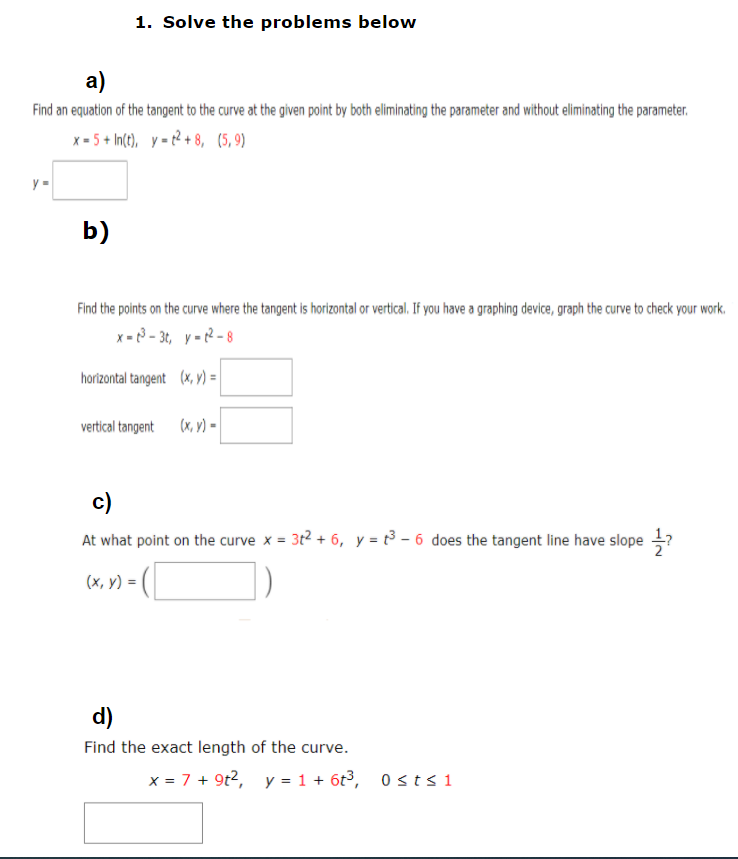 Solved 1. Solve the problems below a) Find an equation of | Chegg.com