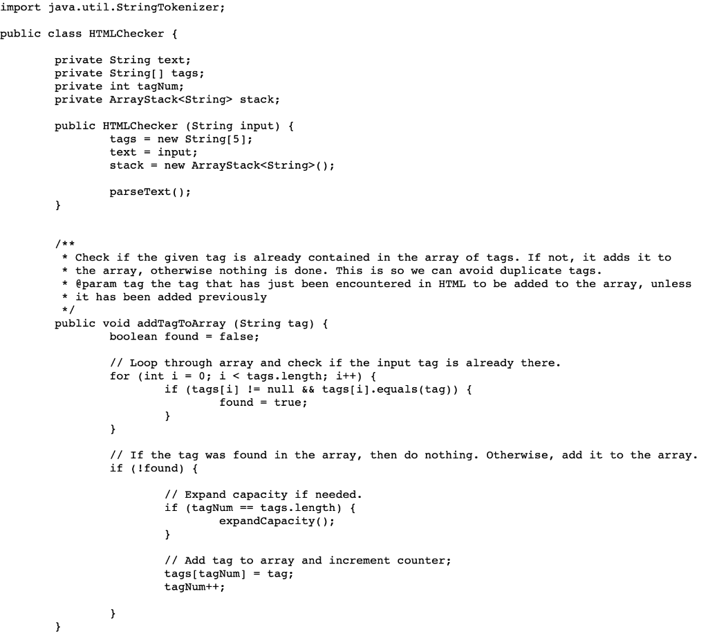 Solved Exercise 2 - Completing the HTML Checker class HTML | Chegg.com