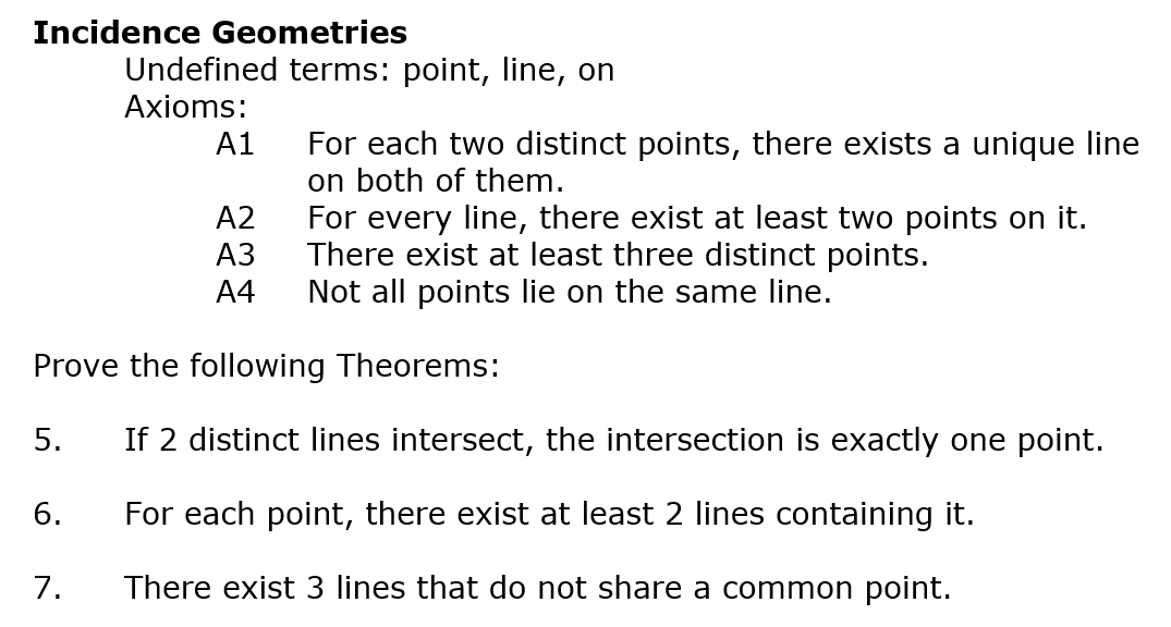 Solved: Incidence Geometries Undefined Terms: Point, Line,... | Chegg.com