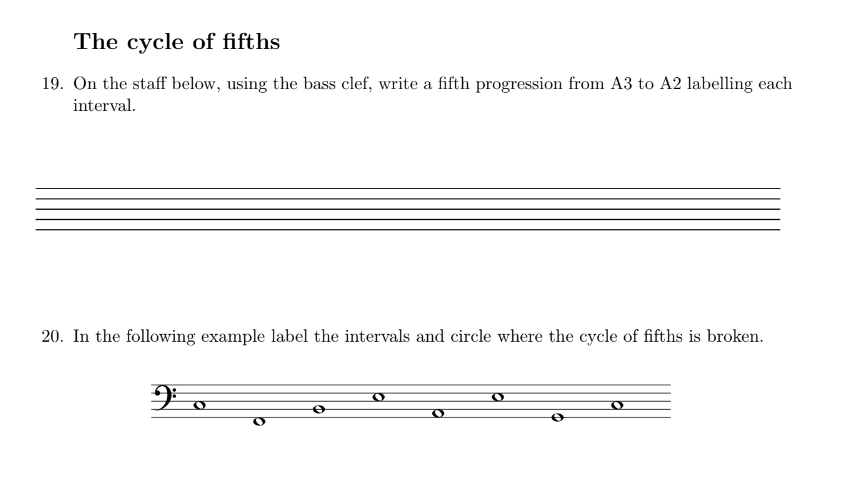 The cycle of fifths 19. On the staff below, using the | Chegg.com