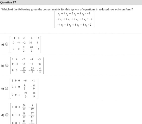 Solved Which of the following gives the correct matrix for | Chegg.com