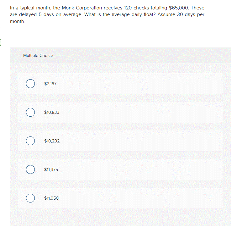 Solved In a typical month, the Monk Corporation receives 120 | Chegg.com