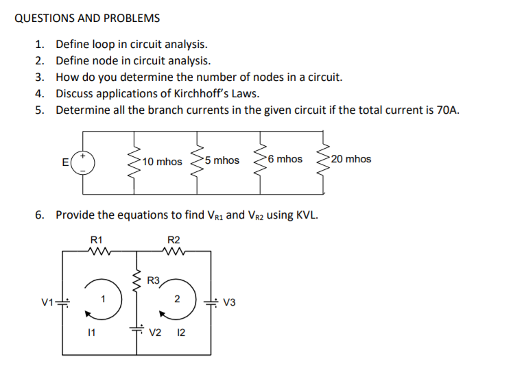 Solved QUESTIONS AND PROBLEMS 1. Define loop in circuit | Chegg.com