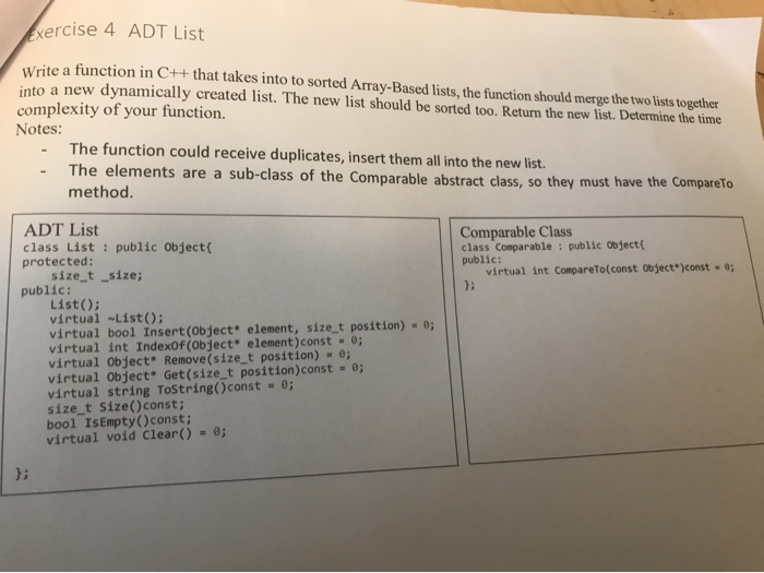 Solved Exercise 4 ADT List Write a function in C++ that | Chegg.com