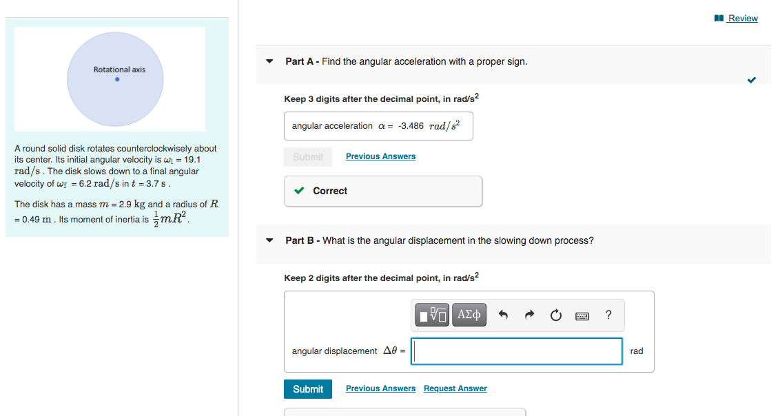 Solved 1 Review Part A - Find the angular acceleration with | Chegg.com