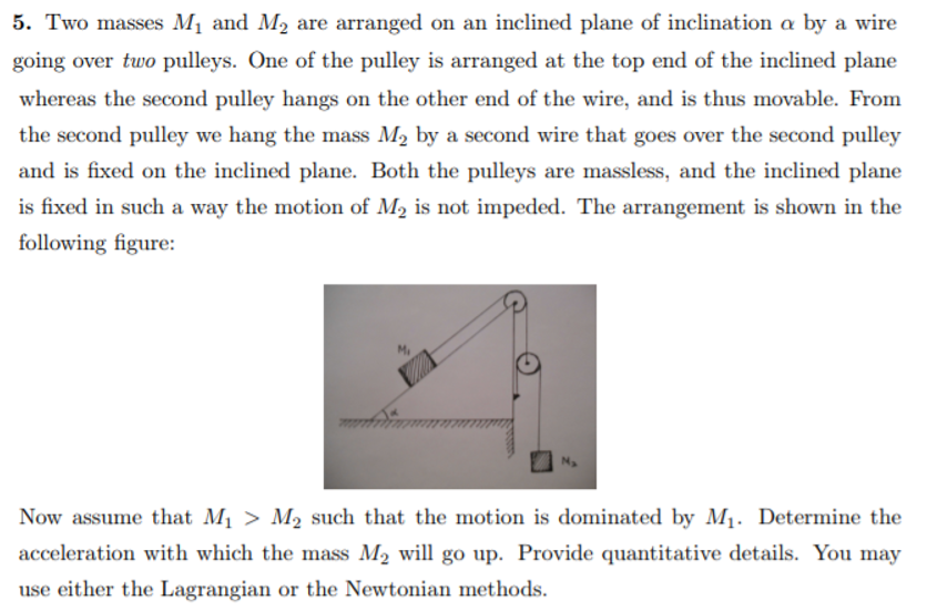 Solved 5. Two masses M1 and M2 are arranged on an inclined
