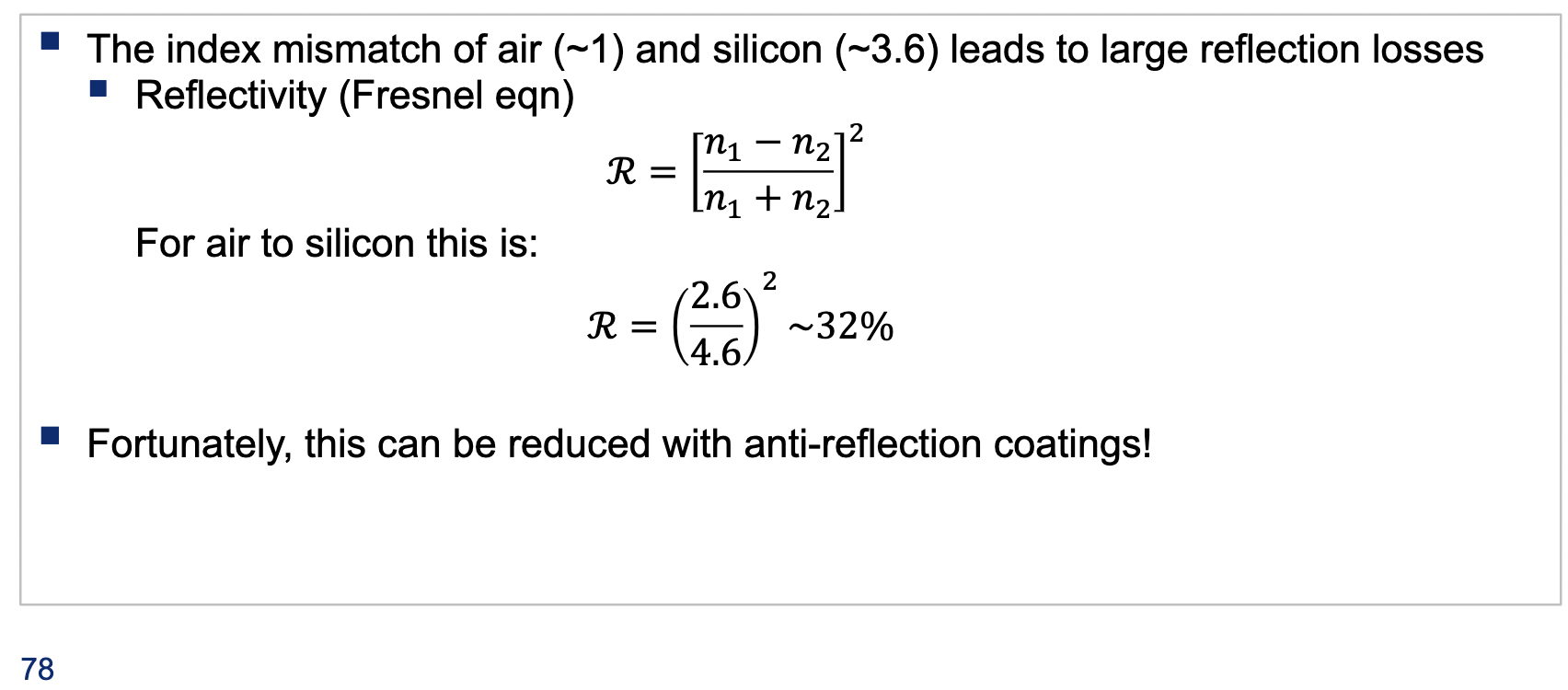 Solved (10 pts) Reflection losses. Using the Fresnel