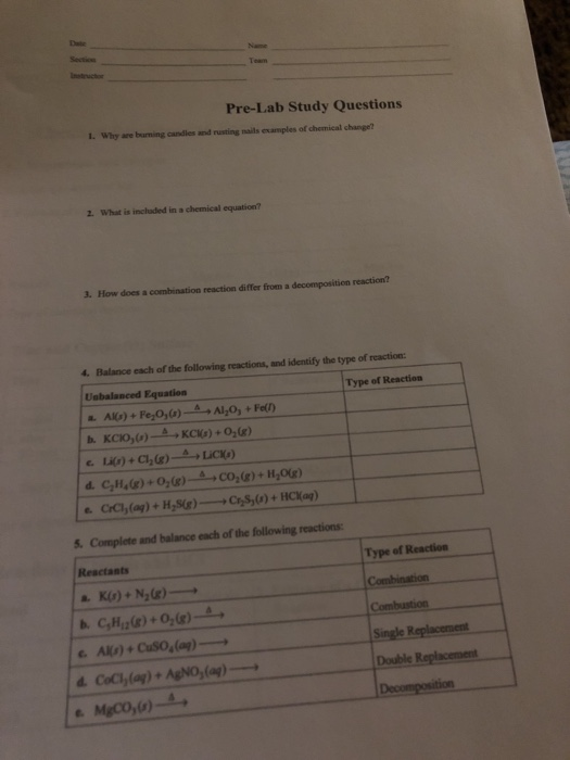 Solved Name Section Team Pre-Lab Study Questions 1. Why Are | Chegg.com