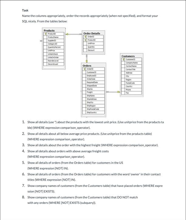 Solved 8. Show company names of customers (from the | Chegg.com