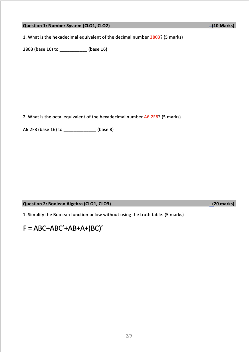 Solved 1. What is the hexadecimal equivalent of the decimal | Chegg.com